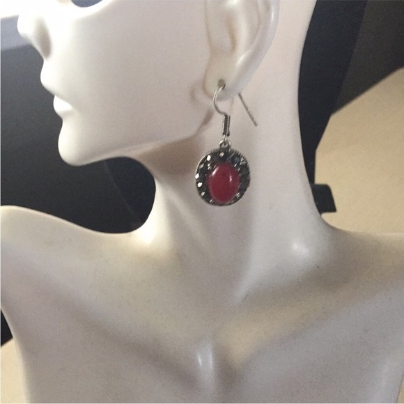 Red Holiday Sterling Silver Earrings with Austrian Shimmer Crystals Christmas - Picture 7 of 16